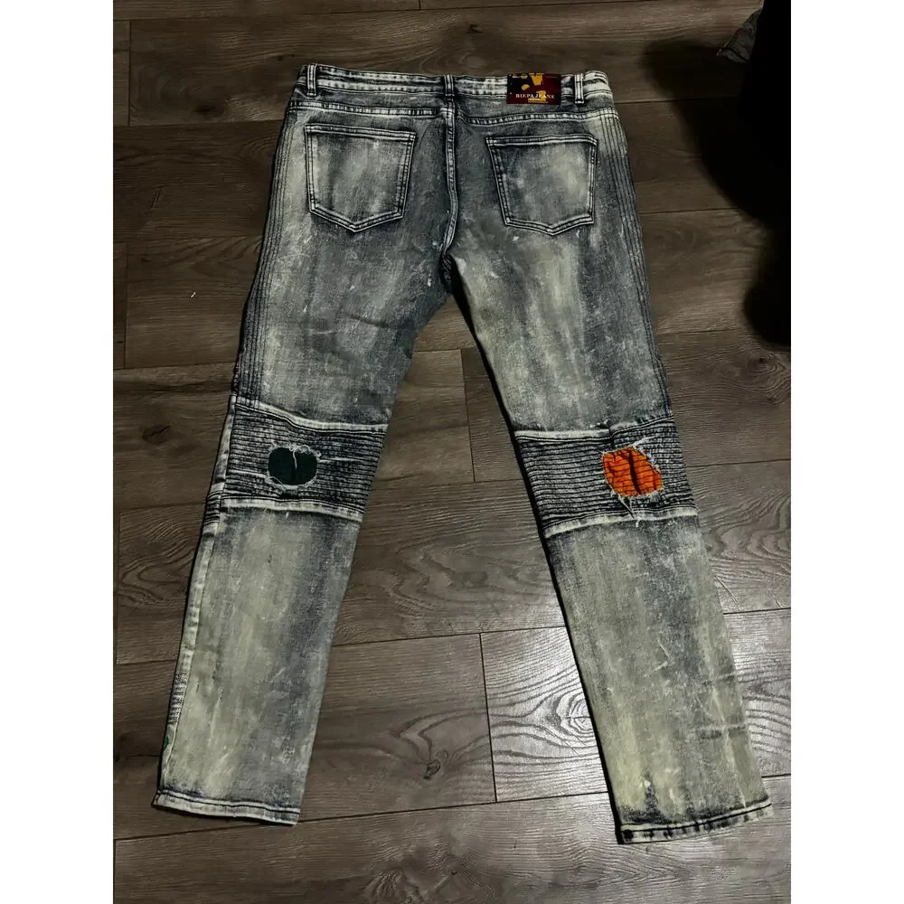BIEPA Jeans Men’s Size 38 Distressed Moto Graffiti Skinny Jeans